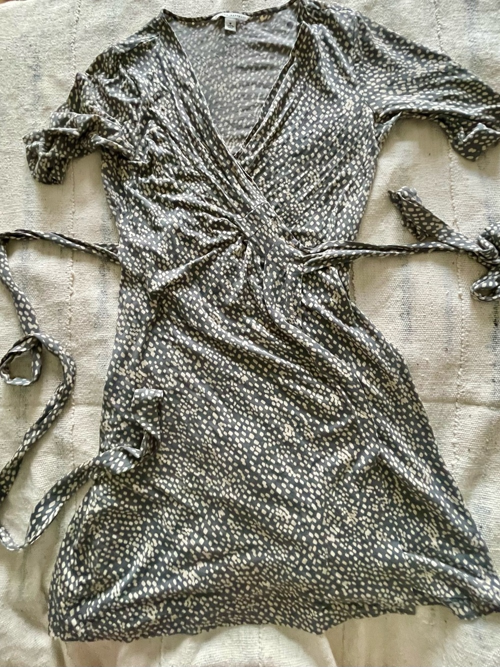 Women’s Vintage Silk/Cotton Wrap Dress Banana Republic Grey Dot Print Med